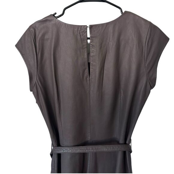 Joie Cap Sleeve Belted Kristalyn Leather Fit & Flare Mini Dress Taupe Large - Picture 5 of 11
